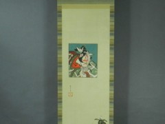 10-DSCN7027鳥居清忠 歌舞伎図 日本画 絹本 軸装(時代桐箱)浮世絵-01