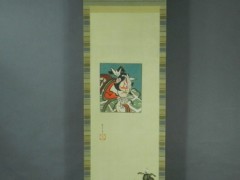 10-DSCN7027鳥居清忠 歌舞伎図 日本画 絹本 軸装(時代桐箱)浮世絵-01