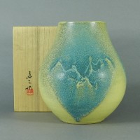 谷口良三 碧釉花瓶(共箱)日展 現代陶芸展 北斗賞